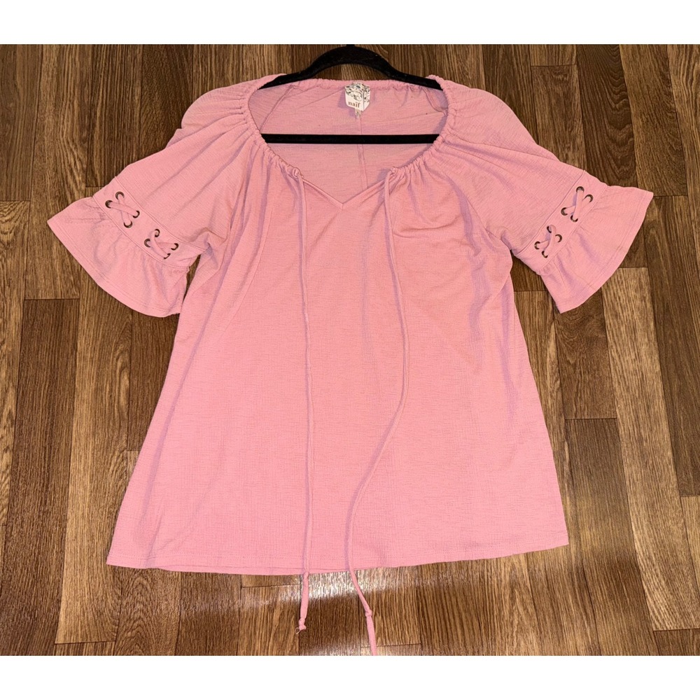 Naif Pink Lace Up Sleeve Bardot Off‎ Shoulder Blouse Top Size L